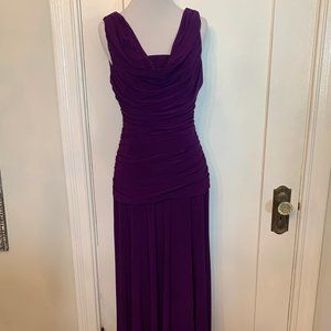 Purple floor Length cowl neck ruched dress